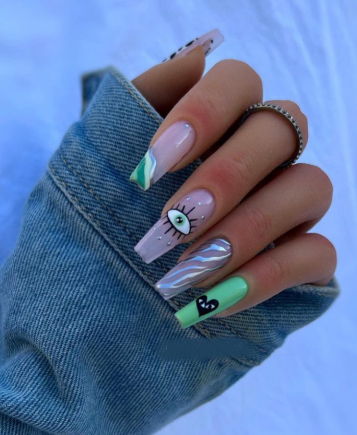 ناخن مصنوعی راسا مدل سبز طرح چشم و پلنگی