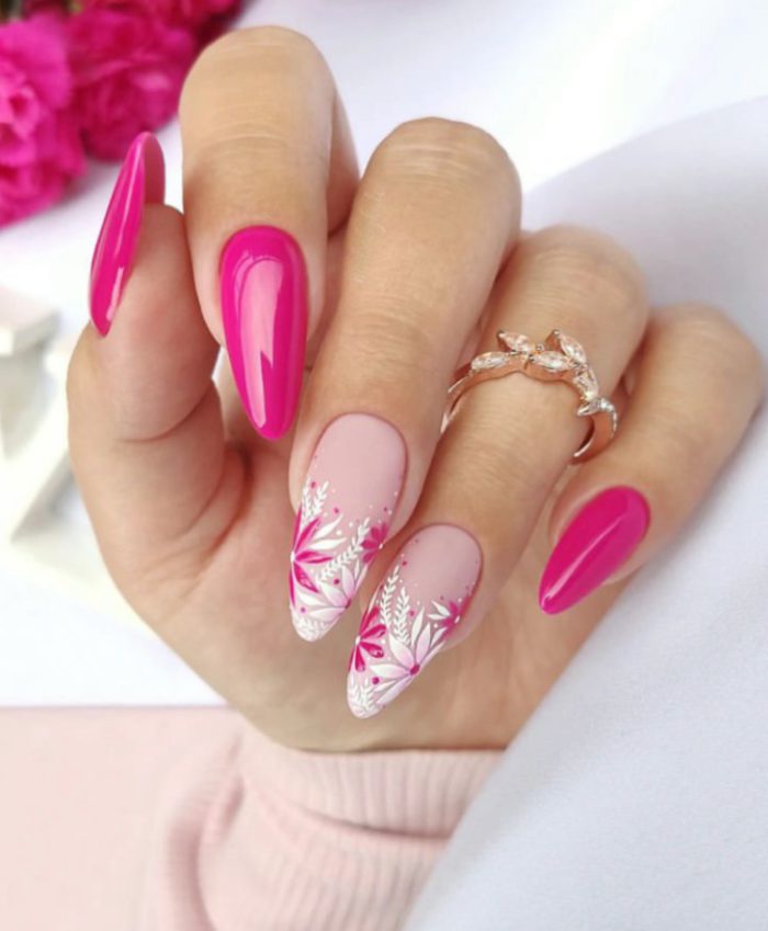 ناخن مصنوعی راسا مدل سرخابی طرح فرنچ گل - Image 2