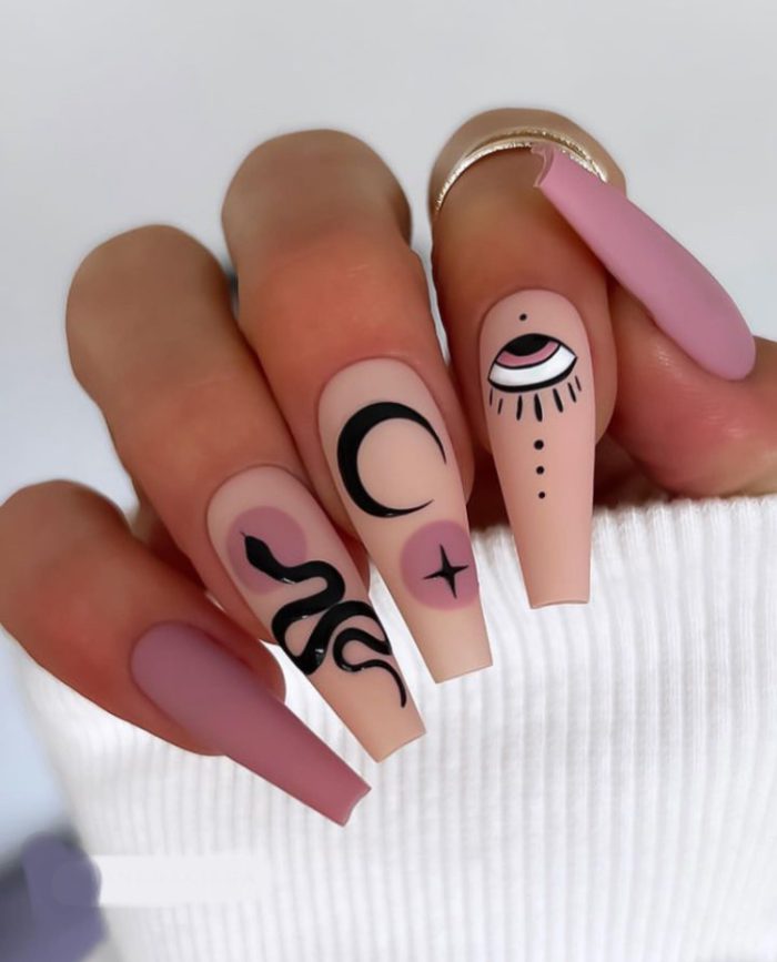 ناخن مصنوعی راسا مدل صورتی طرح چشم و مار - Image 2