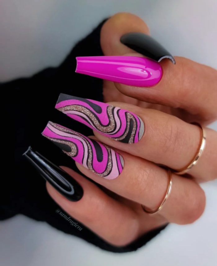 ناخن مصنوعی راسا مدل صورتی مشکی ماربل خطی - Image 2