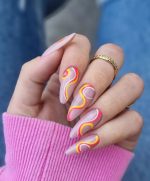 ناخن مصنوعی راسا مدل زرد صورتی طرح خطی مینیمال - Image 2