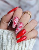 ناخن مصنوعی راسا مدل قرمز طرح ماربل و قلب - Image 2