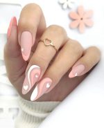 ناخن مصنوعی راسا مدل صورتی سفید طرح قلب و خط