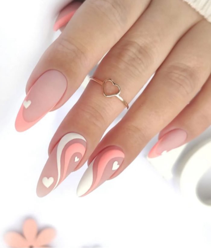 ناخن مصنوعی راسا مدل صورتی سفید طرح قلب و خط - Image 5