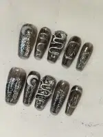 ناخن مصنوعی راسا مدل مشکی طوسی طرح مار و ماه دارک کد RSR595 - Image 7