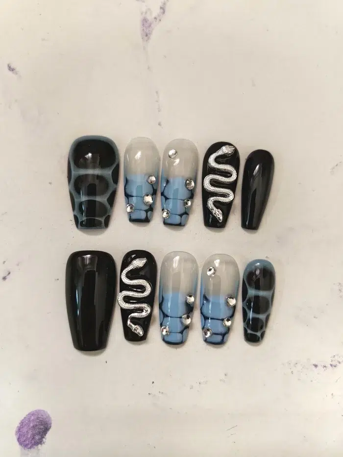 ناخن مصنوعی راسا مدل آبی مشکی طرح ماری کد RSR522 - Image 7