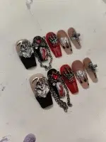 ناخن مصنوعی راسا مدل مشکی قرمز طرح اسکلت دارک کد RSR1085