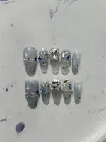 ناخن مصنوعی راسا مدل آبی بیبی شیری طرح نگین دار ستاره ای کد RSR832