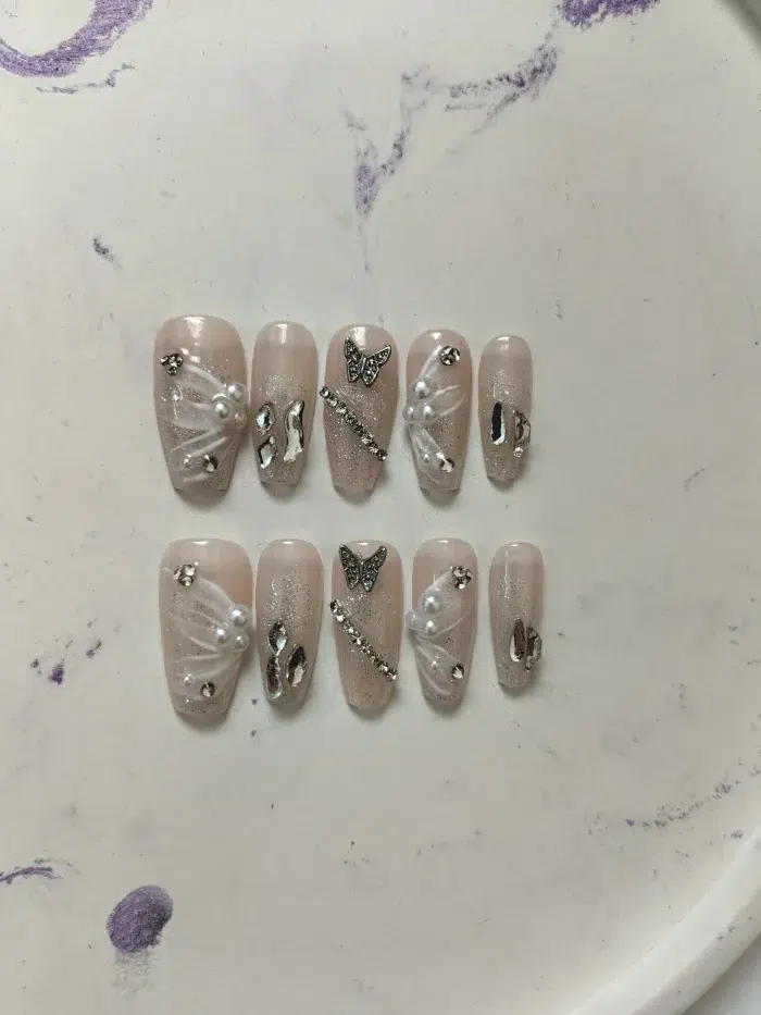 ناخن مصنوعی راسا مدل هلویی طرح گل و پروانه کد RSR938