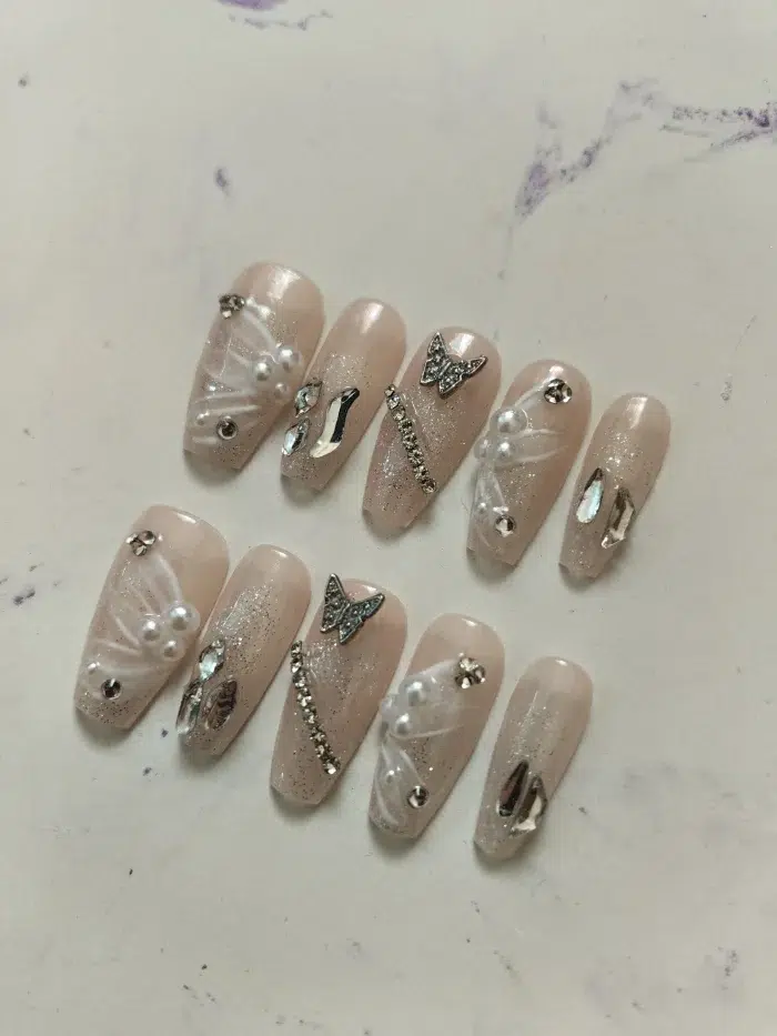 ناخن مصنوعی راسا مدل هلویی طرح گل و پروانه کد RSR938 - Image 2