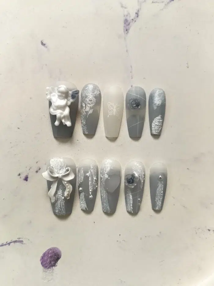 ناخن مصنوعی راسا مدل آبی شیری طرح فرشته کد RSR060