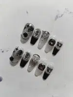 ناخن مصنوعی راسا مشکی شیری طرح فرنچ و پروانه کد RSR891