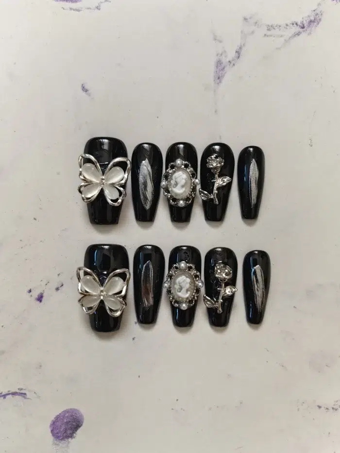 ناخن مصنوعی راسا مدل مشکی طرح گل و پروانه کد RSR606 - Image 6
