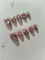 ناخن مصنوعی راسا مدل بیبی بومر صورتی متوسط طرح نگین کد RSR954