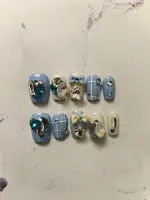 ناخن مصنوعی راسا مدل آبی کرمی طرح پاپیون و نگین کد RSR829