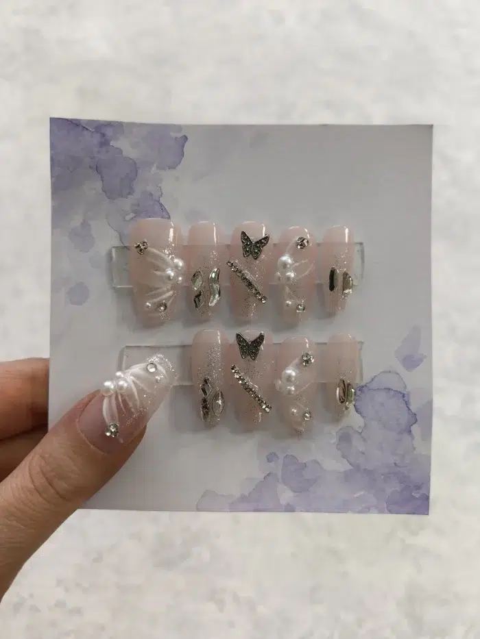 ناخن مصنوعی راسا مدل هلویی طرح گل و پروانه کد RSR938 - Image 3