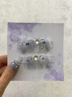 ناخن مصنوعی راسا مدل آبی بیبی شیری طرح نگین دار ستاره ای کد RSR832