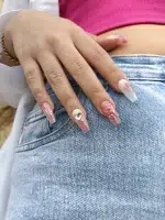 ناخن مصنوعی برجسته صورتی راسا طرح قلب نگین دار