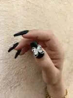 ناخن مصنوعی برجسته راسا مشکی طرح گل و پروانه