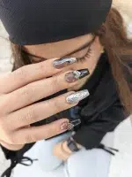 ناخن مصنوعی راسا مشکی نقره ای طرح قلب کد RSR83