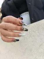 ناخن مصنوعی راسا مشکی نقره ای طرح قلب