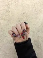 ناخن مصنوعی راسا مدل مشکی قرمز طرح اسکلت زنجیر دار دارک