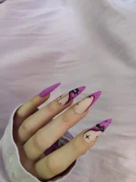 ناخن مصنوعی بلند تیز راسا مدل فرنچ و عنکبوت رنگ بنفش مشکی
