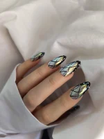 ناخن مصنوعی فرنچ مشکی راسا مدل کروم طرح بال مگسی