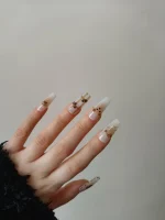 ناخن مصنوعی بلند راسا طرح خرس تدی رنگ شیری قهوه ای