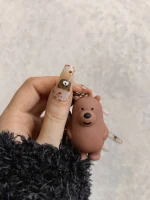 ناخن مصنوعی بلند راسا طرح خرس تدی رنگ شیری قهوه ای