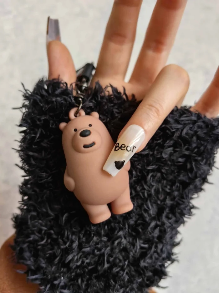 ناخن مصنوعی بلند راسا طرح خرس تدی رنگ شیری قهوه ای