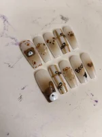 ناخن مصنوعی بلند راسا طرح خرس تدی رنگ شیری قهوه ای