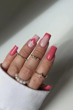 ناخن مصنوعی راسا طرح قلب شاین رنگ صورتی اکلیلی