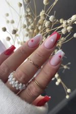 ناخن مصنوعی راسا مدل قلب و فرنچ خطی رنگ سفید و قرمز