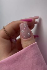 ناخن مصنوعی راسا مدل گل بابونه برجسته رنگ سرخابی هلویی