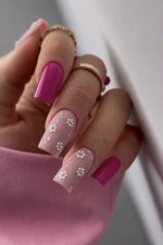 ناخن مصنوعی راسا مدل گل بابونه برجسته رنگ سرخابی هلویی