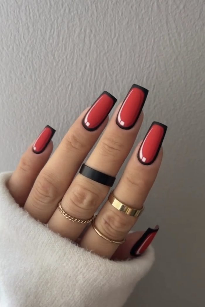 ناخن مصنوعی راسا طرح مینیمال سه بعدی رنگ قرمز مشکی