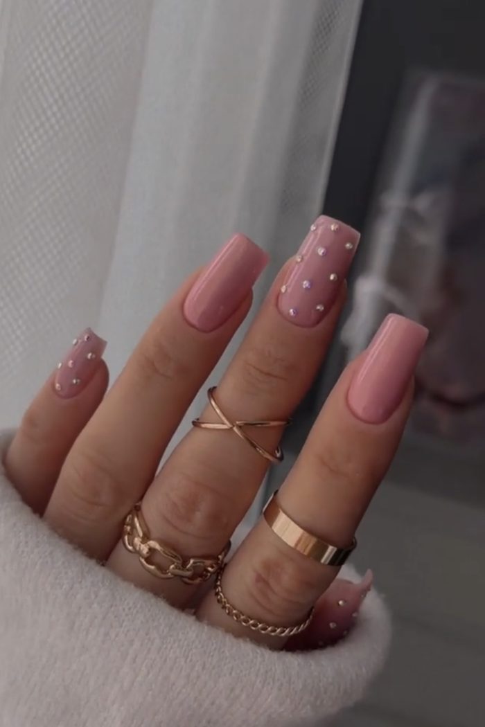 ناخن مصنوعی راسا طرح نگین برجسته رنگ بیس هلویی