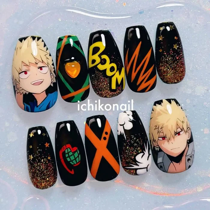 ناخن مصنوعی راسا طرح انیمه رنگ مشکی و اکلیلی RSH07