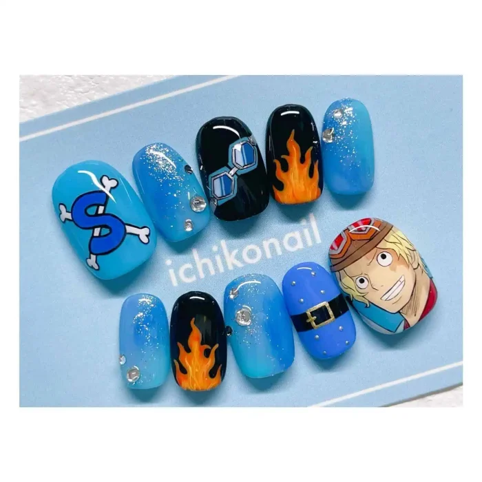 ناخن مصنوعی راسا طرح انیمه رنگ آبی و مشکی RSH03