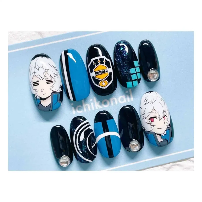 ناخن مصنوعی راسا طرح انیمه رنگ آبی مشکی و سفید RSH04