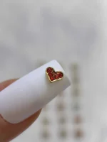 استیکر برجسته ناخن راسا طرح قلب قرمز طلایی نقره ای