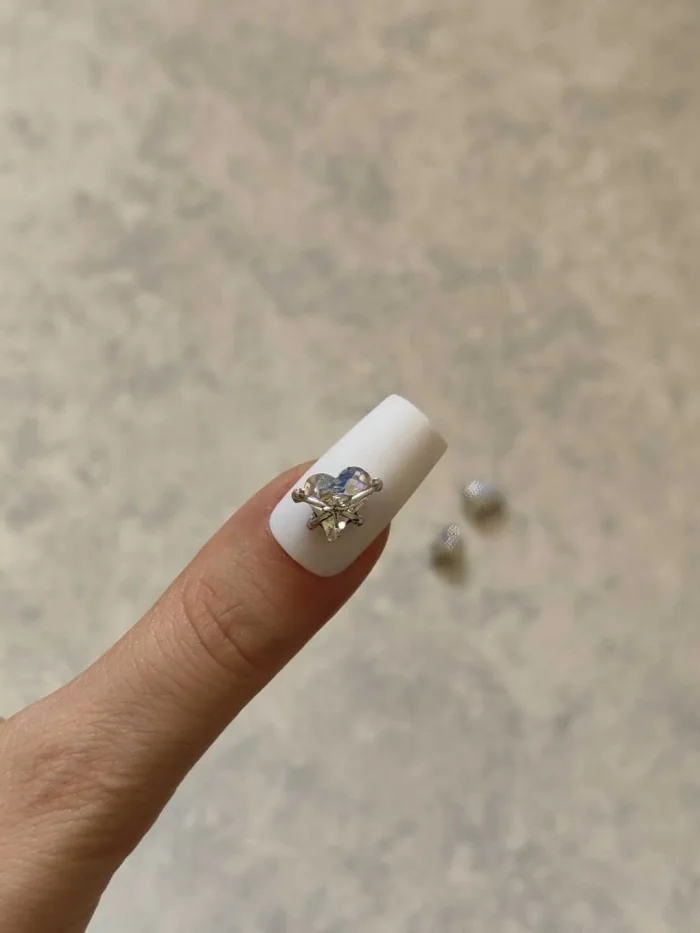 استیکر برجسته ناخن راسا طرح قلب در بند نقره ای