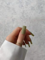 ناخن مصنوعی رنگی ساده راسا رنگ سبز یشمی فرم مربع