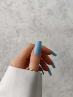 ناخن مصنوعی رنگی ساده راسا رنگ آبی پاستیلی فرم مربع