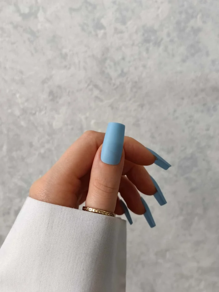 ناخن مصنوعی رنگی ساده راسا رنگ آبی پاستیلی فرم مربع