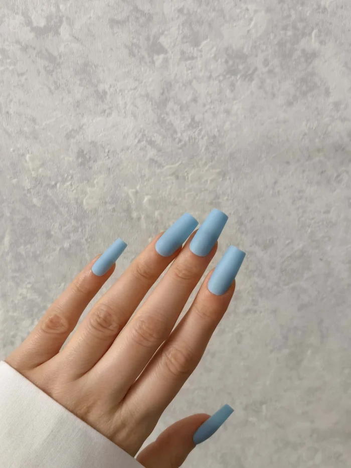 ناخن مصنوعی رنگی ساده راسا رنگ آبی پاستیلی فرم مربع