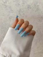 ناخن مصنوعی رنگی ساده راسا رنگ آبی پاستیلی فرم مربع