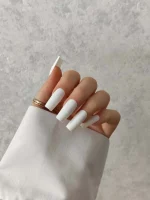 ناخن مصنوعی رنگی ساده راسا رنگ سفید فرم مربع