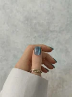 ناخن مصنوعی راسا مدل آبی نقره ای کهکشانی فرم مربع گرد کوتاه کد RSK1020